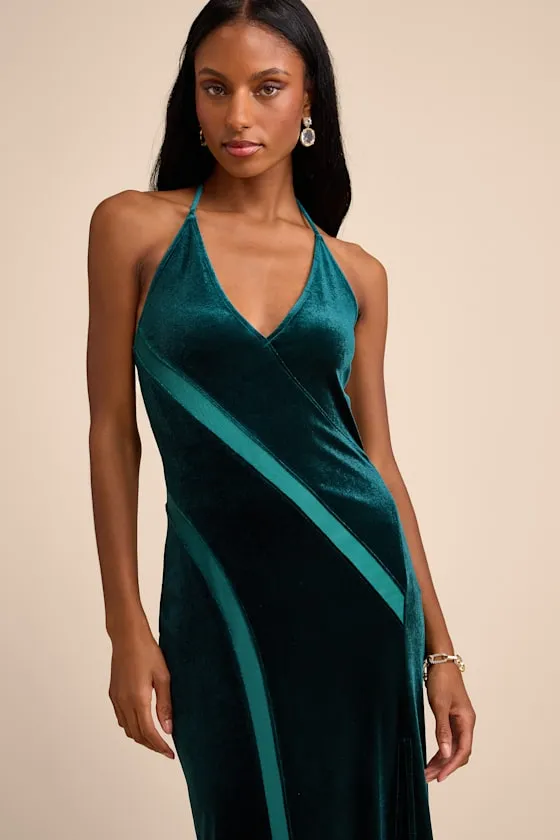 Maxwell Dark Green Velvet Halter Maxi Dress sold by Lulus product image thumbnail 2