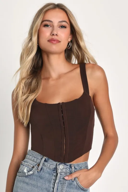 Mesh You More Chocolate Brown Mesh Bustier Tank Top sold by Lulus