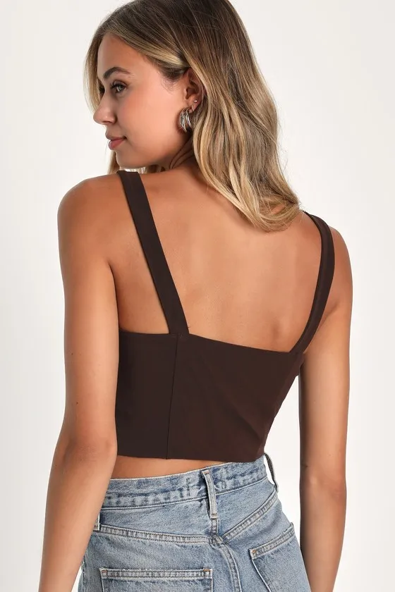 Mesh You More Chocolate Brown Mesh Bustier Tank Top sold by Lulus product image thumbnail 3