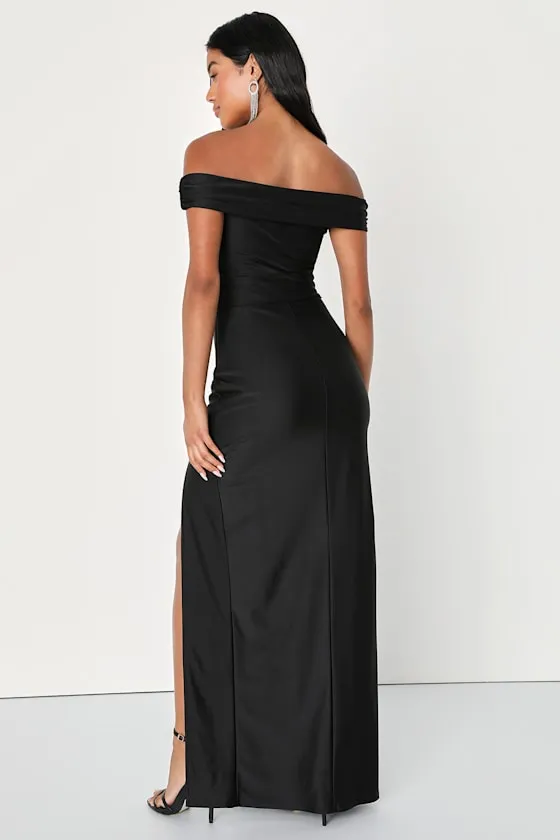 Absolute Glamour Black Off-the-Shoulder Maxi Dress sold by Lulus product image thumbnail 2