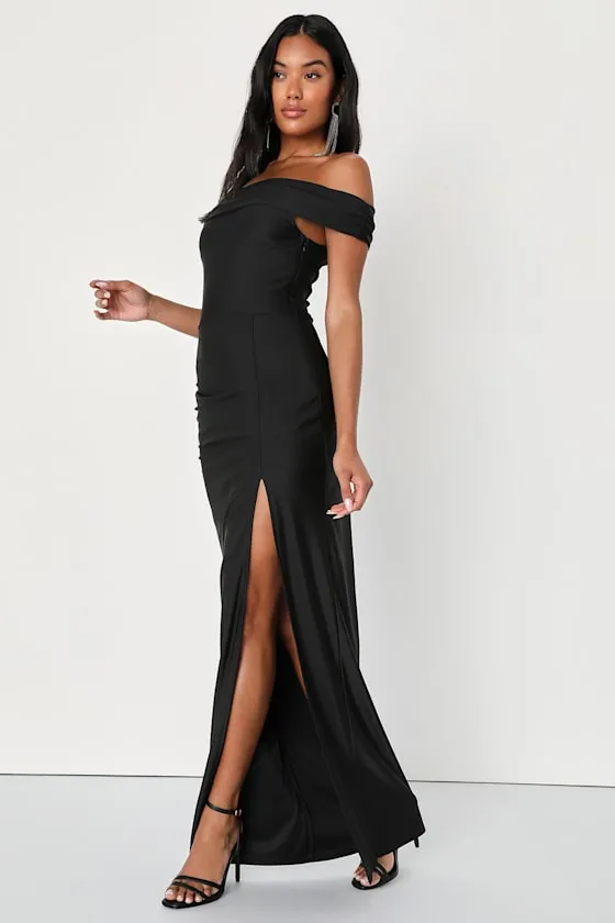 Absolute Glamour Black Off-the-Shoulder Maxi Dress sold by Lulus product image thumbnail 4