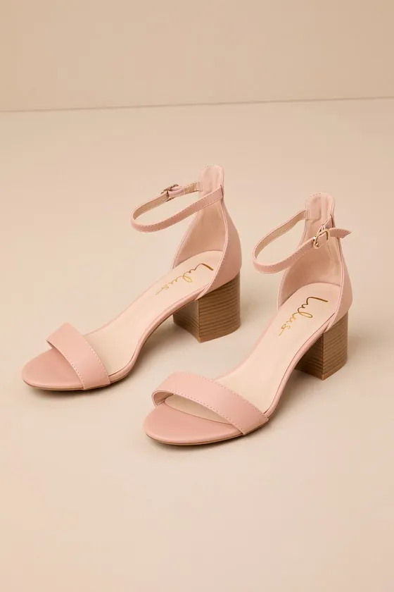 Harper Almond Stacked Ankle Strap Heels sold by Lulus