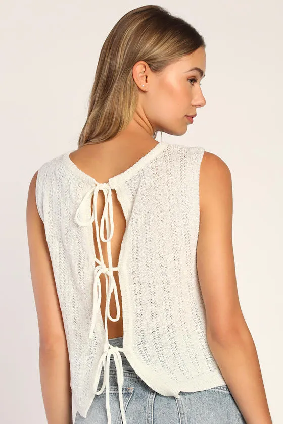 Tie Away Cream Tie-Back Sweater Knit Tank Top sold by Lulus product image thumbnail 2