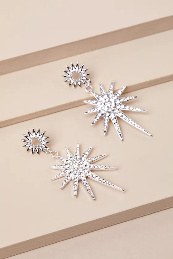 Starrey Silver Rhinestone Starburst Earrings sold by Lulus product image thumbnail 4