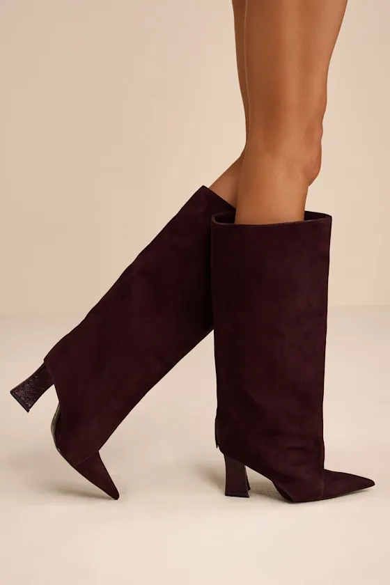 Terry Up Dark Plum Suede Leather Knee-High Boots sold by Lulus product image thumbnail 3