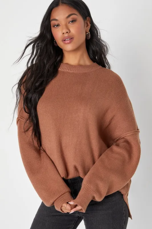 Coziest Option Brown Oversized Pullover Sweater sold by Lulus