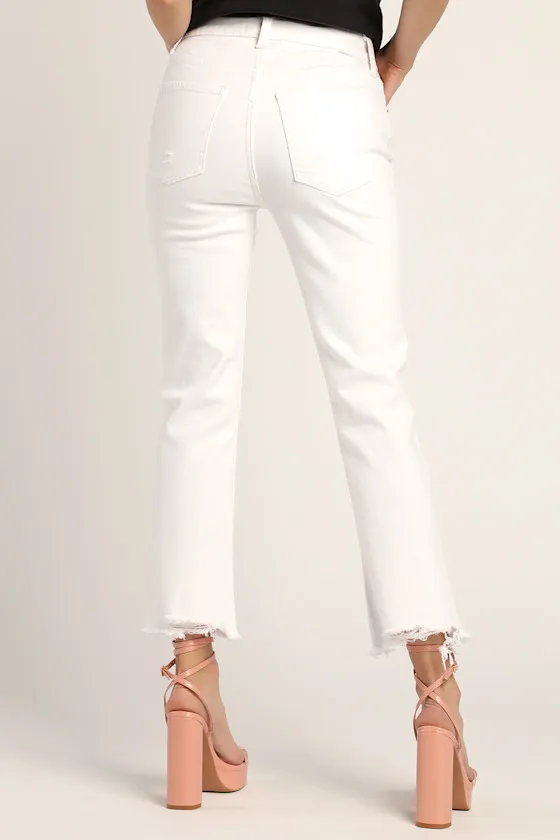 Shy Girl White High-Waisted Cropped Distressed Flare Jeans sold by Lulus product image thumbnail 3
