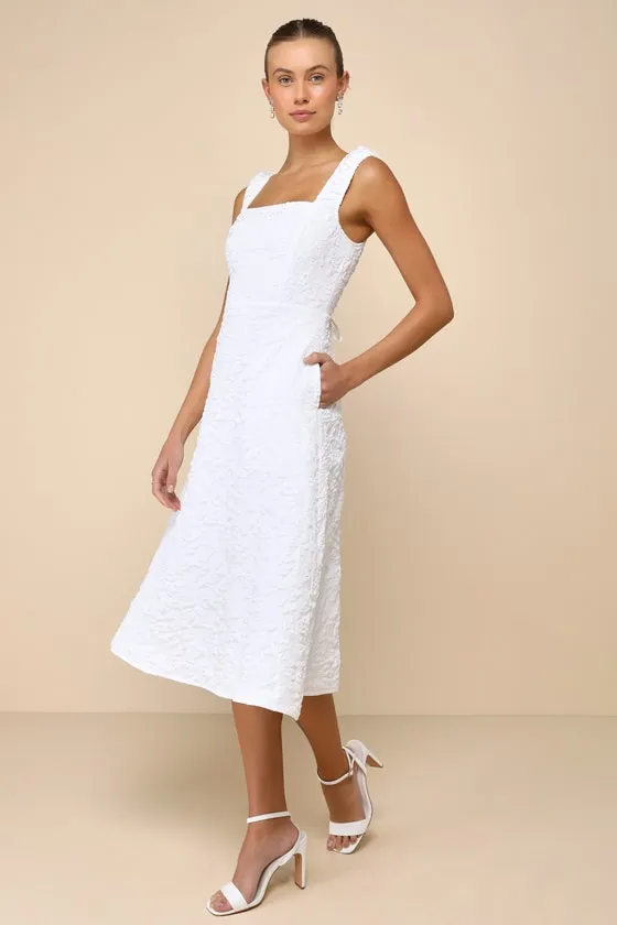 Springtime Aura White Jacquard Lace-Up Midi Dress with Pockets sold by Lulus product image thumbnail 4