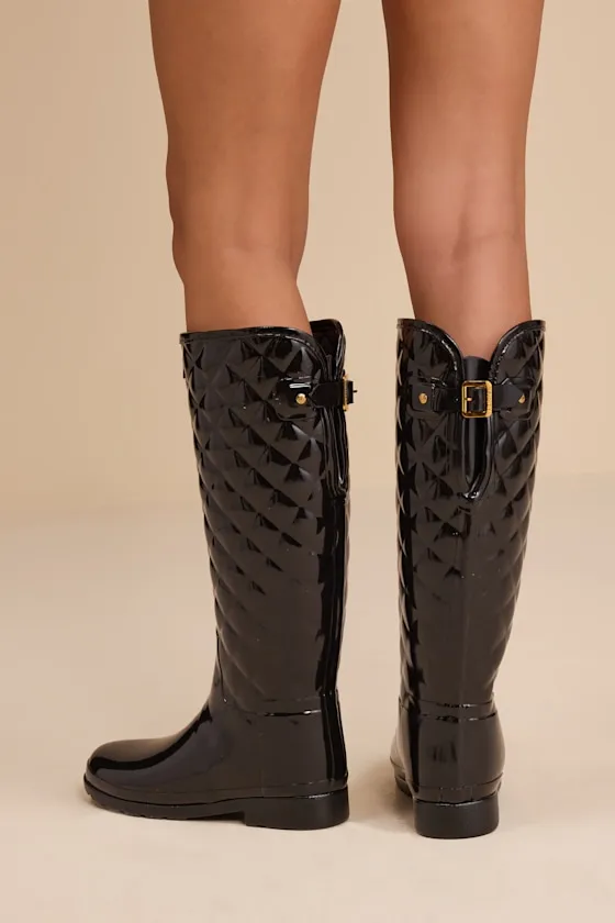 Refined Black Quilted Tall Rain Boots sold by Lulus