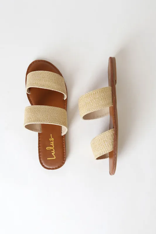 Time to Chill Natural Raffia Slide Sandals sold by Lulus