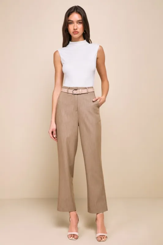 Chic Endeavor Taupe High Rise Tapered Trouser Pants sold by Lulus