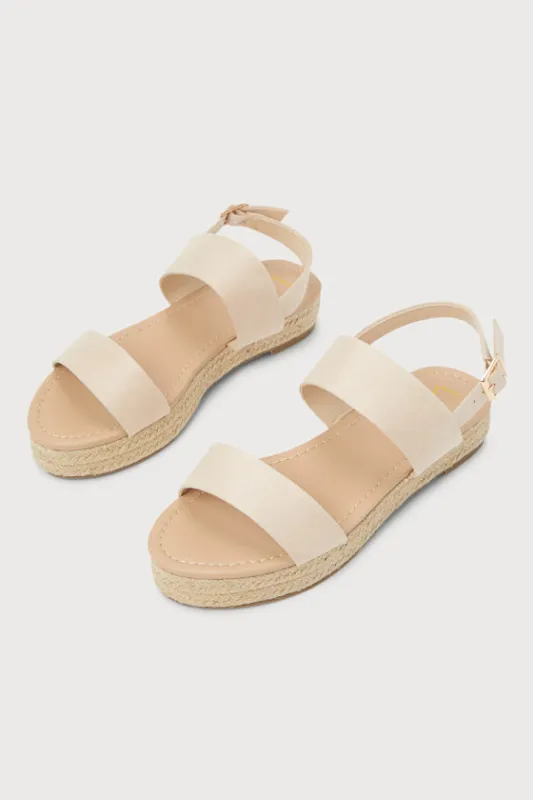 Callidora Light Nude Suede Raffia Flatform Sandals sold by Lulus