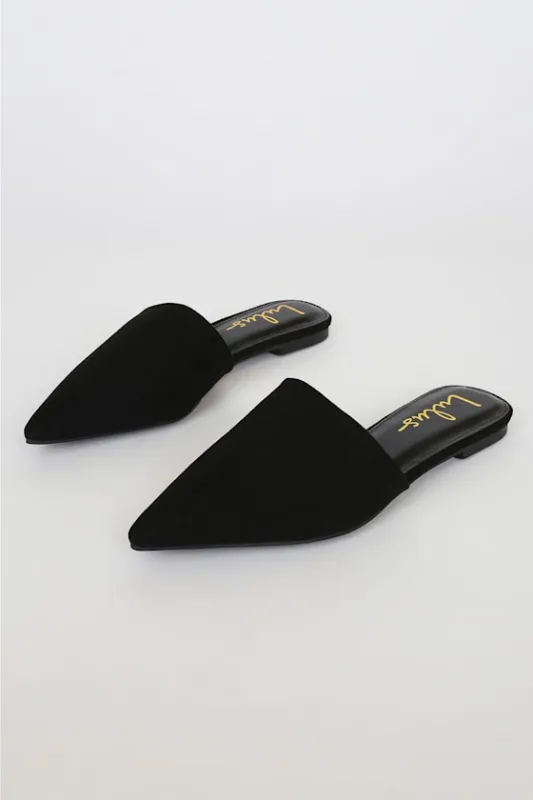 Lorena Black Suede Pointed Toe Slides sold by Lulus