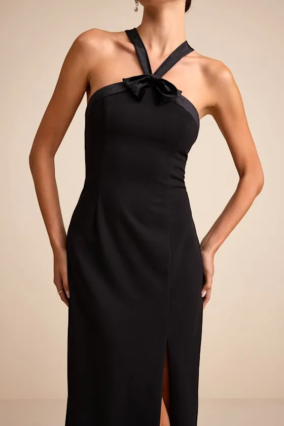 Bisian Black Velvet Bow Backless Apron Maxi Dress sold by Lulus product image thumbnail 2