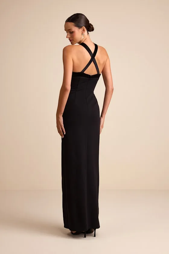 Bisian Black Velvet Bow Backless Apron Maxi Dress sold by Lulus product image thumbnail 3