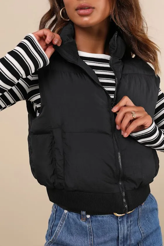 Warm Aesthetic Black Mock Neck Puffer Vest sold by Lulus product image thumbnail 3