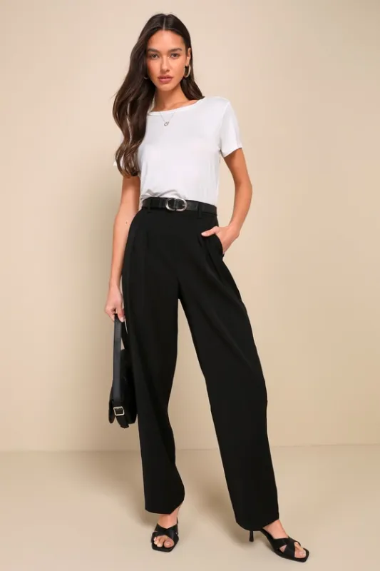 Chic Mindset Black High-Rise Wide-Leg Trouser Pants sold by Lulus