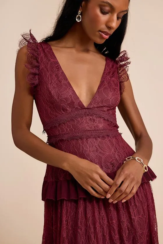 Marvelous Darling Burgundy Ruffled Tiered Maxi Dress sold by Lulus product image thumbnail 2