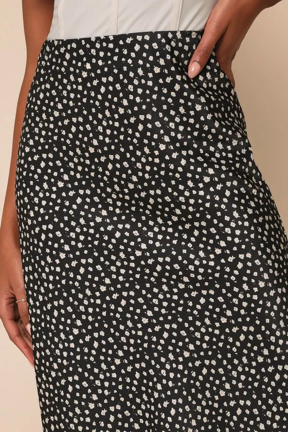 Best Sweetheart Black Floral Print A-Line Midi Skirt sold by Lulus product image thumbnail 4