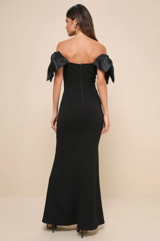 Pristine Sensation Black Bow Off-the-Shoulder Maxi Dress sold by Lulus product image thumbnail 2
