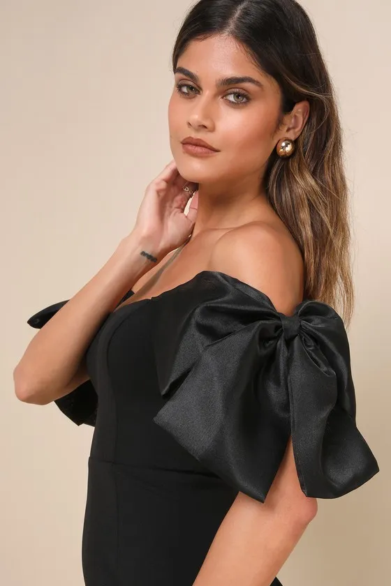 Pristine Sensation Black Bow Off-the-Shoulder Maxi Dress sold by Lulus product image thumbnail 4
