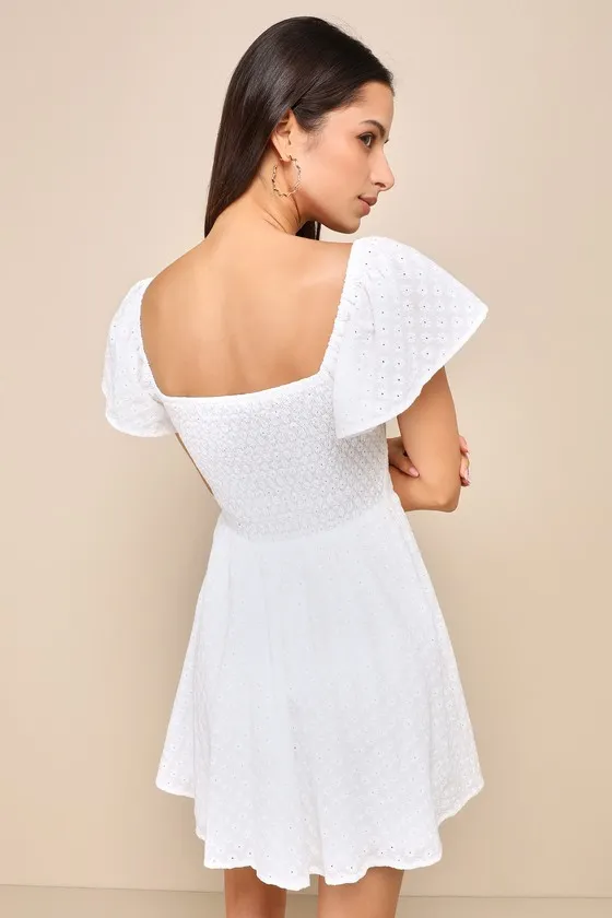 Truly So Sweet White Eyelet Embroidered Button-Front Mini Dress sold by Lulus product image thumbnail 3