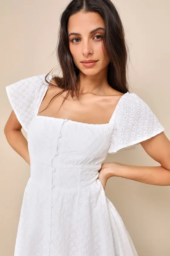Truly So Sweet White Eyelet Embroidered Button-Front Mini Dress sold by Lulus product image thumbnail 4