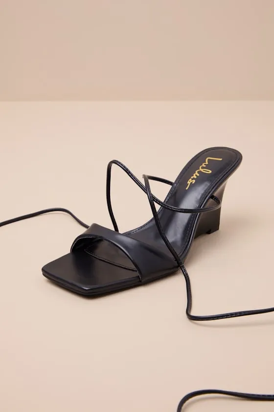 Willow Black Lace-Up Wedge Sandals sold by Lulus product image thumbnail 4