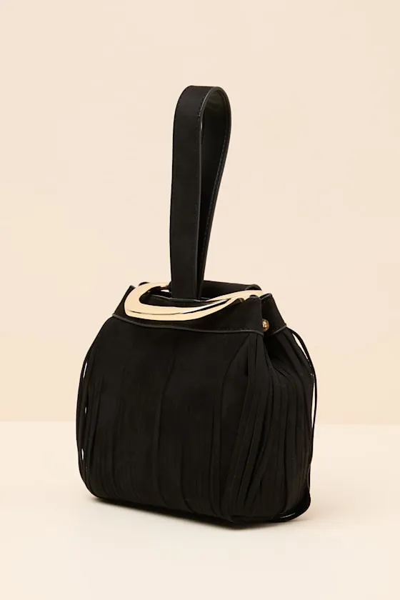 Bruny Black Suede Fringe Bucket Bag sold by Lulus product image thumbnail 2