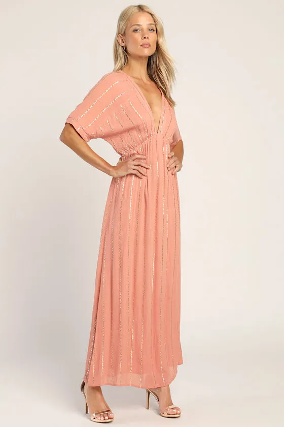 Goddess Vibes Rusty Rose Gold Striped Dolman Sleeve Maxi Dress sold by Lulus product image thumbnail 4