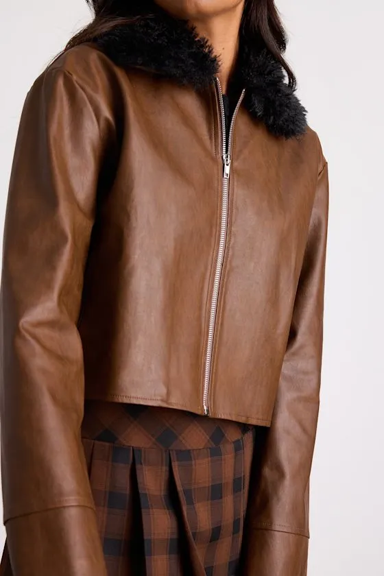 Valencia Brown Vegan Leather Faux Fur Jacket sold by Lulus product image thumbnail 2