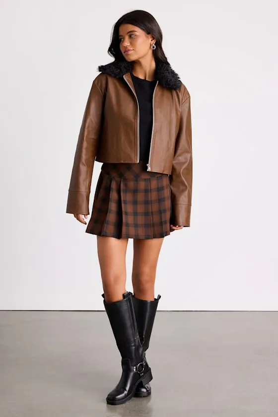 Valencia Brown Vegan Leather Faux Fur Jacket sold by Lulus product image thumbnail 3