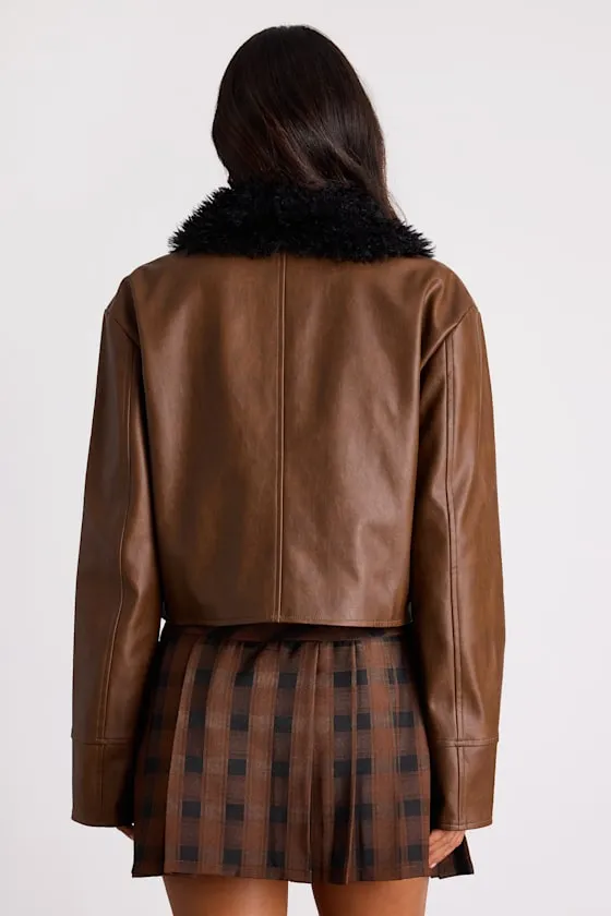 Valencia Brown Vegan Leather Faux Fur Jacket sold by Lulus product image thumbnail 4