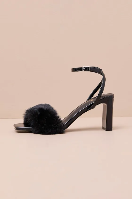 Kerstin Black Faux Fur Ankle Strap High Heel Sandals sold by Lulus product image thumbnail 2