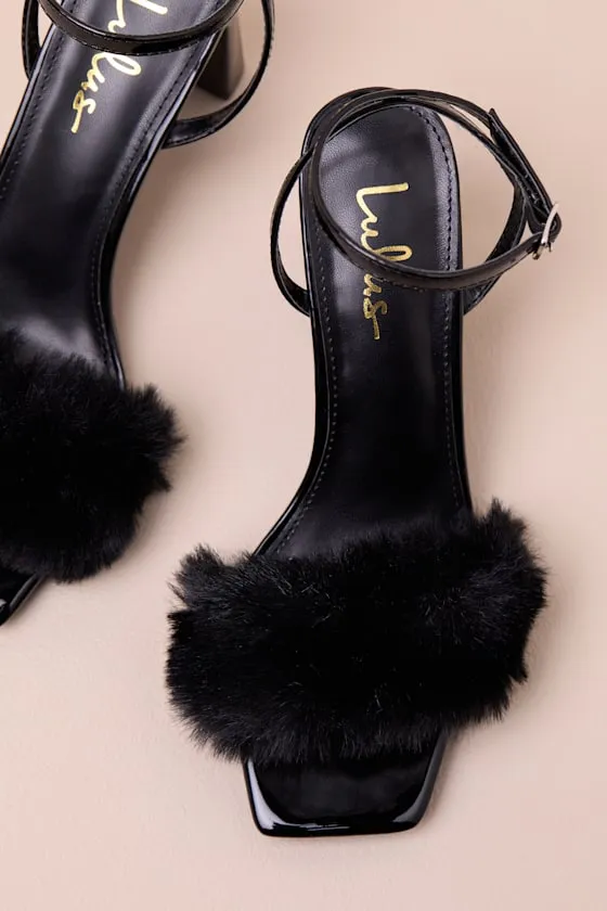 Kerstin Black Faux Fur Ankle Strap High Heel Sandals sold by Lulus product image thumbnail 4