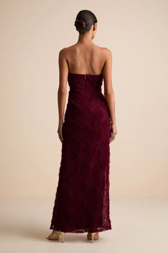 Amalia Burgundy Textured Strapless Maxi Dress sold by Lulus product image thumbnail 3