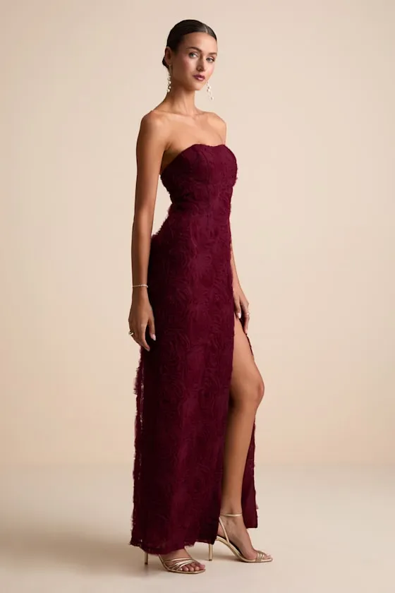 Amalia Burgundy Textured Strapless Maxi Dress sold by Lulus product image thumbnail 4