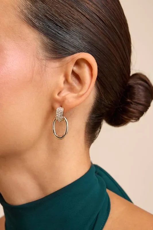 Stassy Gold Rhinestone Oval Drop Earrings sold by Lulus