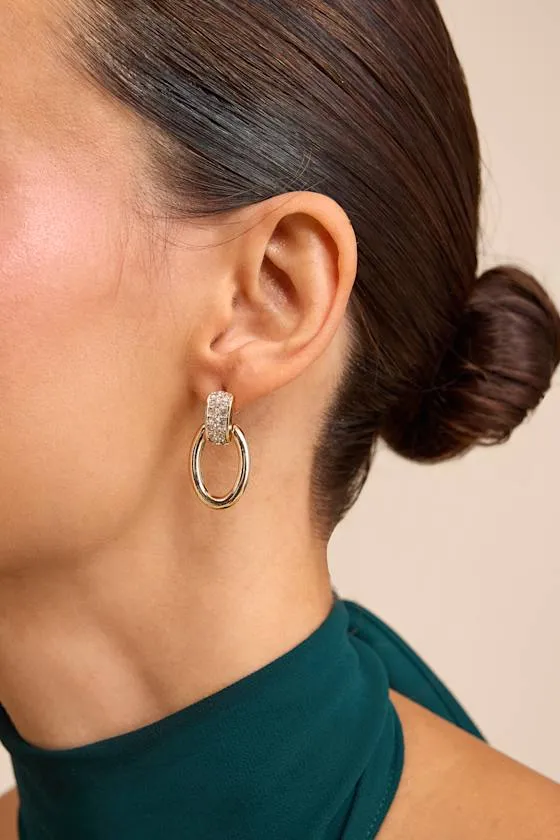 Stassy Gold Rhinestone Oval Drop Earrings sold by Lulus