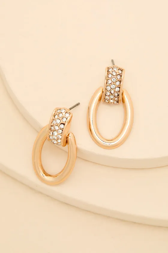 Stassy Gold Rhinestone Oval Drop Earrings sold by Lulus product image thumbnail 2
