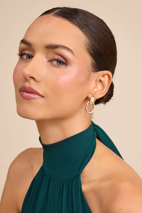 Stassy Gold Rhinestone Oval Drop Earrings sold by Lulus product image thumbnail 3