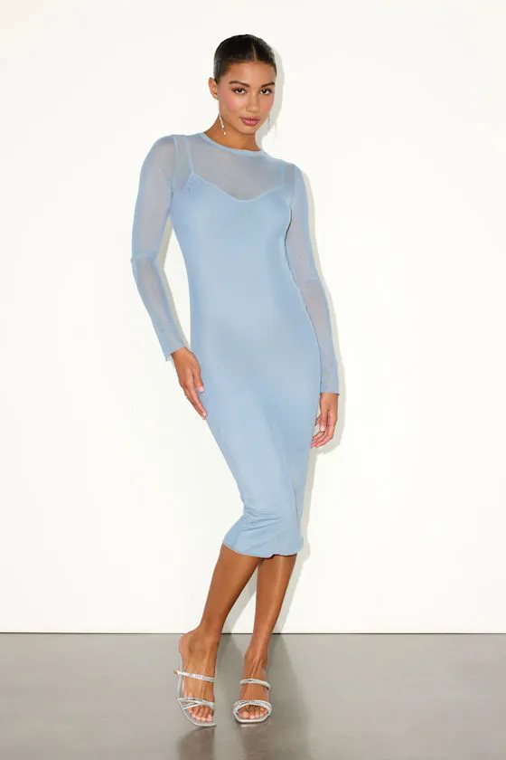 Perfect Plans Light Blue Sheer Mesh Long Sleeve Midi Dress sold by Lulus