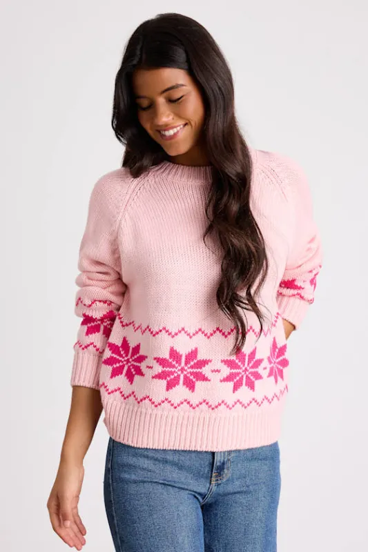 Burkie Pink Fair Isle Crew Neck Pullover Sweater sold by Lulus