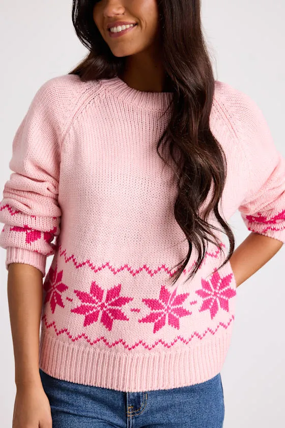 Burkie Pink Fair Isle Crew Neck Pullover Sweater sold by Lulus product image thumbnail 2