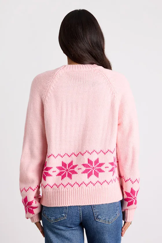 Burkie Pink Fair Isle Crew Neck Pullover Sweater sold by Lulus product image thumbnail 3