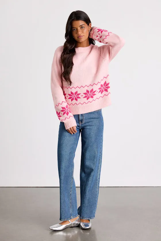 Burkie Pink Fair Isle Crew Neck Pullover Sweater sold by Lulus product image thumbnail 4