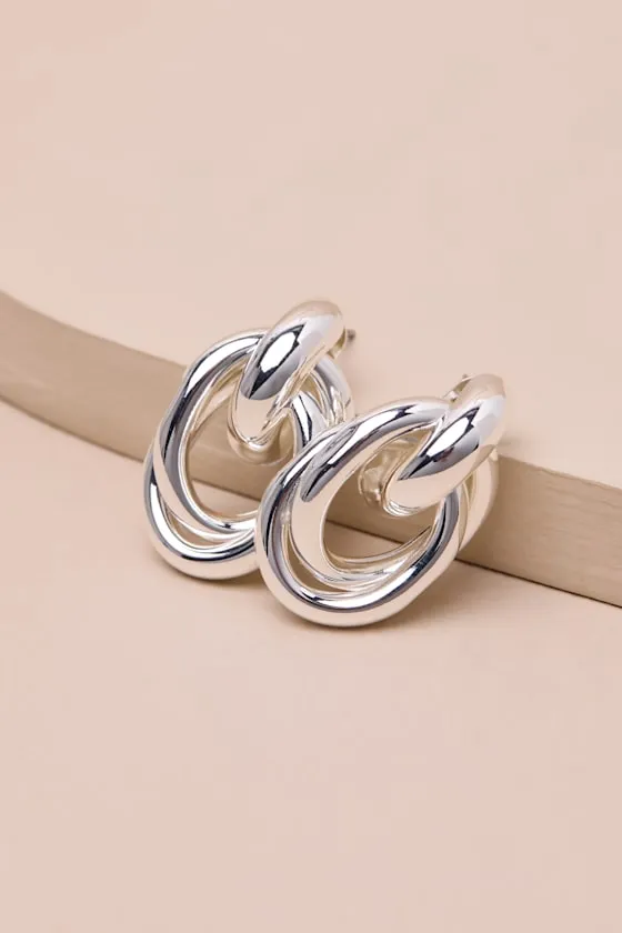 Luxe Desire Silver Interlocking Hoop Earrings sold by Lulus product image thumbnail 2