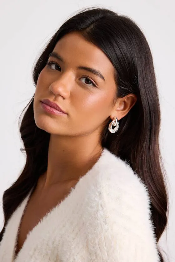 Luxe Desire Silver Interlocking Hoop Earrings sold by Lulus product image thumbnail 3