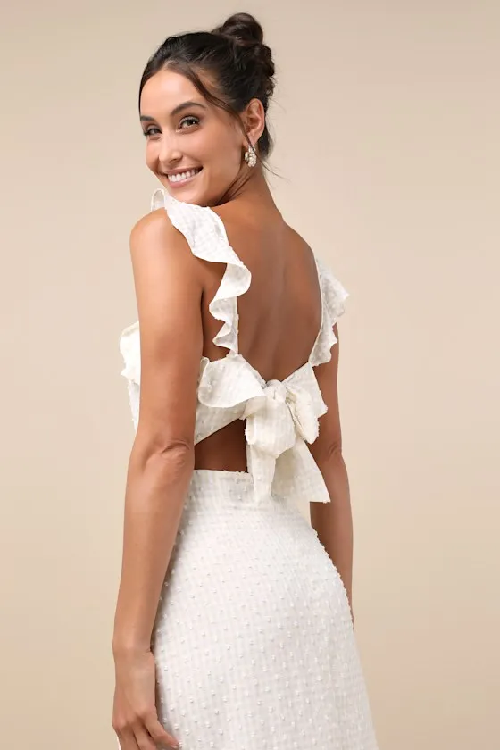 Sun-Kissed Style White and Beige Gingham Backless Midi Dress sold by Lulus product image thumbnail 4