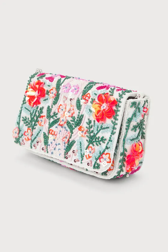Brave Blooms White Multi Floral Beaded Sequin Clutch sold by Lulus product image thumbnail 3